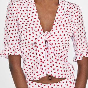 Zara Heart Print Tie Front Top (XS)